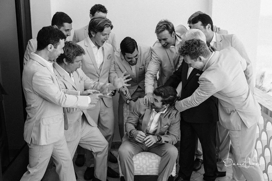 Groomsmen huddle moment